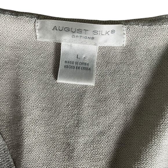 August Silk Silver Metallic Knit Top Large V Neck 3/4 Sleeve Holiday Party Lux - Picture 8 of 11